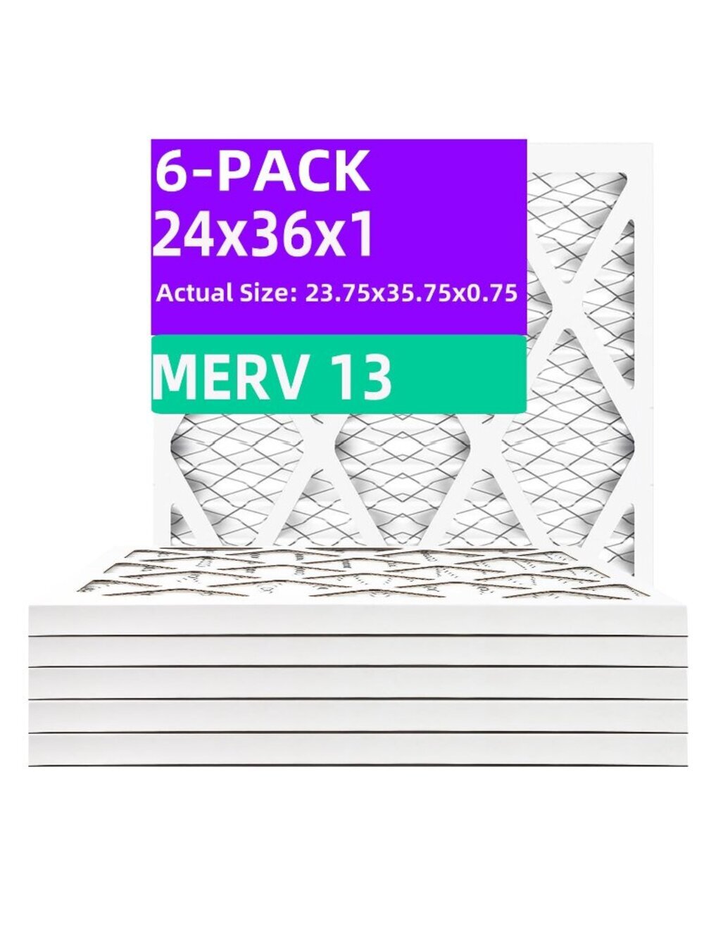 Qingzhug 24x36x1 MERV 13 (6-Pack) Pleated Air Filter MPR 1500-1900 & FPR 10
